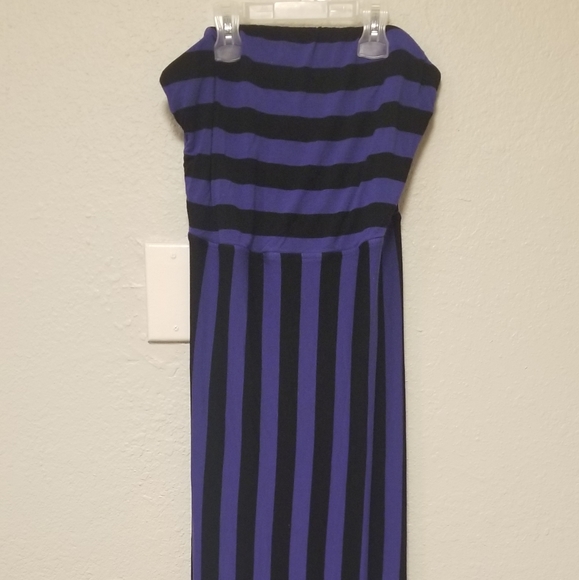 Dresses & Skirts - Black and Blue Striped Strapless Maxi Dress